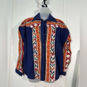 Sas’sa Vintage Button Down Western Long Sleevw Shirt Size Large EUC